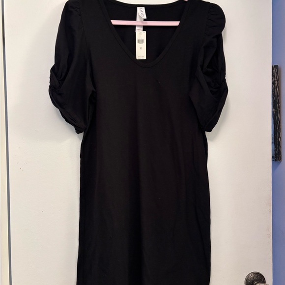 New Anthropologie Black Amadi twist puff-sleeve Cotton Midi dress $ 118 M - Picture 2 of 4